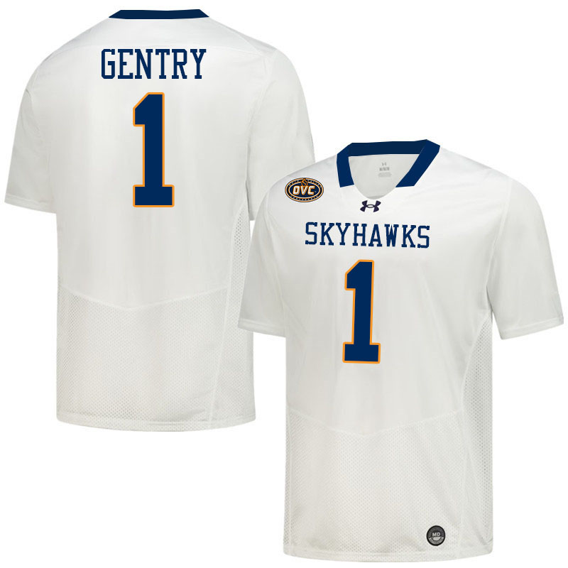 UT Martin Skyhawks #1 John Gentry College Football Jerseys,Uniforms-White